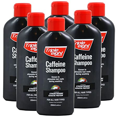 Triple Eight Caffeine Shampoo for All Hair Types 250ml, White, 1500 millilitre, (Pack of 6)