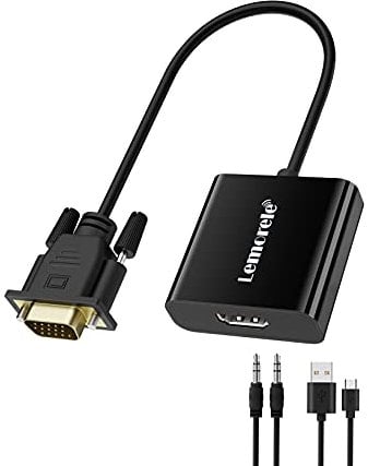 Lemorele VGA Adapter to HDMI with Audio, 1080p 60Hz HDMI Female to VGA Male Converter, USB Charging Cable Connection Computer Laptop PC to HDTV Monitor Projector Black