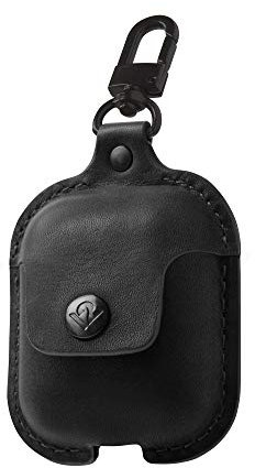 Twelve South AirSnap | Leather Protective Case/Cover with Loss Prevention Clip for AirPods & Wireless Charging Case for AirPods, Black