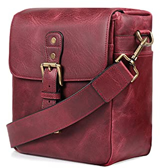 MegaGear Torres Mini MG1700 Genuine Leather Camera Messenger Bag for Mirrorless, Instant and DSLR Cameras - Maroon