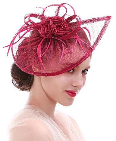 Xiang Ru Fascinators Hut Mit Schleier Damen Vintage Cocktail Kopfschmuck Haarschmuck Stirnbänder Weinrot