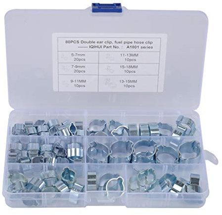 perfk Collier de Serrage à Double Oreille (80 Pièces) - Ajustable en Acier Inoxydable Tuyau Pinces Clips Fixation