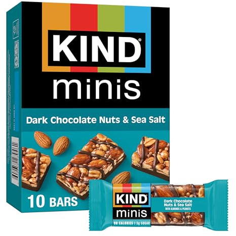 KIND Mini Snack Bars, Dark Chocolate Nuts & Sea Salt, Gluten Free, Low Sugar, Low Calorie Snacks, 10 Count