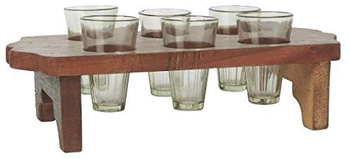 IB Laursen - Holztablett mit 6 Glasvasen - Unika - Holz/Glas - Natur/klar - (BxHxL): 18 x 13 x 38 cm