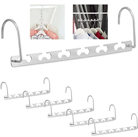 Relaxdays Raumsparbügel 6er Set, für 12 Bügel, waagerecht & senkrecht, platzsparende Kleiderbügel, 26 cm, Metall, Silber