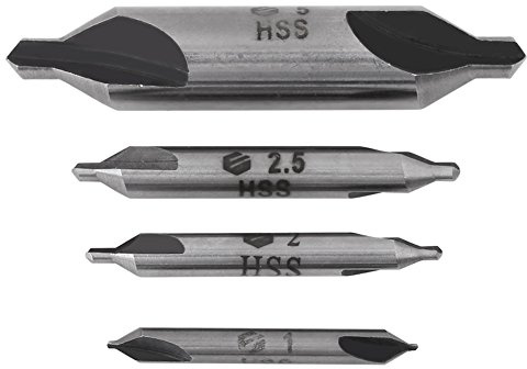 Aramox 4Pcs Center Drill Bits, 1 2 2.5 5mm 60 Degree HSS Center Drill Bits Lathe Countersink Centering Drills Set for Metal Processing