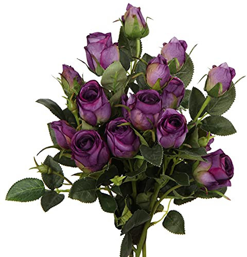 3 Stück Kunstblumen Künstliche Rosen Pflanzen Kunstrosen Rosenstrauss Einzelner Stiel mit 5 Blüten Rosen Hochzeitsdeko Kunstblumen wie Echt, Länge 60cm