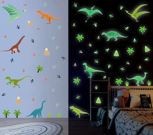 KAIRNE 86 Stück Dinosaurier Wandsticker Kinder,Wandtattoo Kinderzimmer Junge,Tier Leuchtend Wandaufkleber,Dino Leuchtsticker für Jungen Schlafzimmer Geschenke,Dinosaurier Wanddeko Babyzimmer