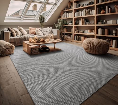 Paco Home Outdoor Teppich Flachgewebe Sisaloptik Modern Einfarbig meliert wetterfest & pflegeleicht Küchenteppich Ideal für Terrasse Balkon Garten, Grösse:200 cm Quadrat, Farbe:Grau