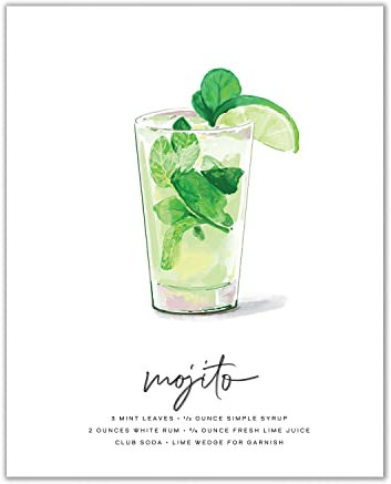Mojito Cocktail-Wandkunst, ungerahmt, Barwagen-Dekoration, Vintage-Alkohol-Poster, Mix and Match für Bar, Küche, Esszimmer, Illustrierter Mojito-Kunstdruck, Mod Day-Kunstdruck, Mod Day Art