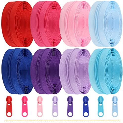 DOITEM Reißverschlüsse 2,8 mm 22,4 m Nylon Endlos mit Schieber und Zipper zum Nähen und Basteln 8 Farben