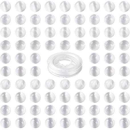 BEEFLYING 100 Uds 8mm Cuentas Redondas de Selenita Natural Cristales Cuentas de Piedras Preciosas Espaciador Suelto Cuentas A Granel para Joyería Collar Pulsera Fabricación de Tobilleras