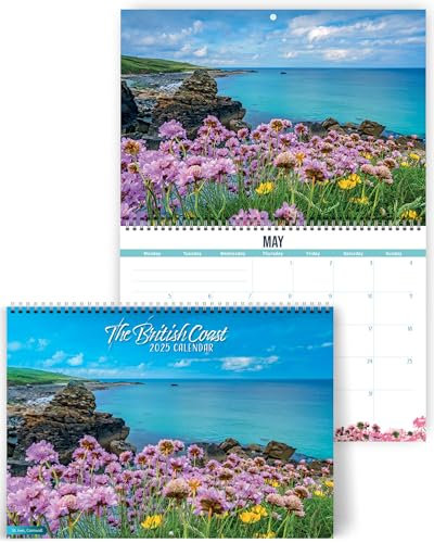 British Coast Calendar 2026, with beautiful scenery from the British Isles. 2026 wall calendar UK, month to view with spiral binding, by Just Cards Direct