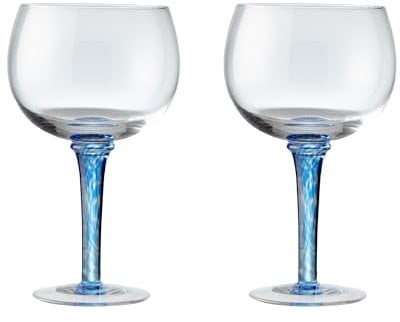 Denby - Classic Blue Large Gin Glasses Set of 2 - 625ml - Hand Blown Hand Finished Contemporary G&T Cocktail Glass With Blue Stem - Dishwasher Safe