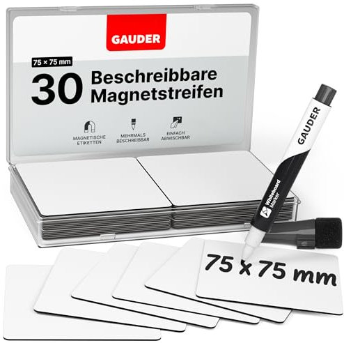 GAUDER Étiquettes Magnétiques Inscriptibles | (75 x 75 mm) Cartes Magnétiques Effaçables | Pour Tableaux Kanban et Blanc