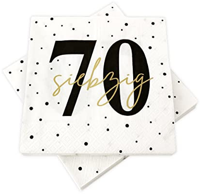 20 Servietten zum 70. Geburtstag 33x33 cm - weiß schwarz gold