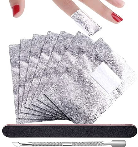 100PCS Remover Foil Wraps del Rimuovere smalto gel per Unghie, Fogli di Alluminio per Rimuovere lo Smalto, Solvente per Rimuovere Smalto Semipermanente, Spingi Cuticole Professionale & Lima per Unghie