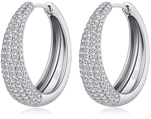 Creolen Silber 925 Damen Ohrringe Creolen Silber Groß Zirkonia Creole 20mm Kreolen Weißgold Damen