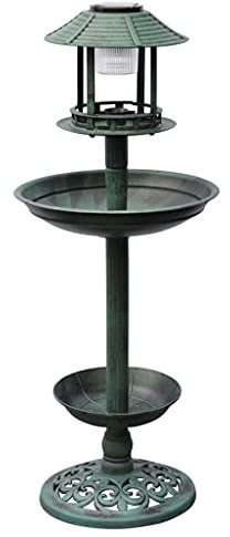 Voupuoda Solar Vogeltränke mit Futterhaus, Wassertränke für Vögel, Wasserschale, Vogeltränke stehend, Brunnen, Gartendeko,