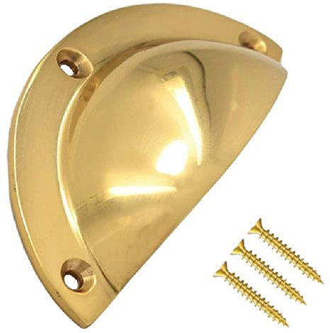 TERF® Traditional Vintage Polished Brass Cabinet Pull Handle 90mm Semi Circle Handle Pull Knob Including Fixing Screw for Use Window Drawer Cupboard Cabinet Wardrobe Door Gate - Pack of 1