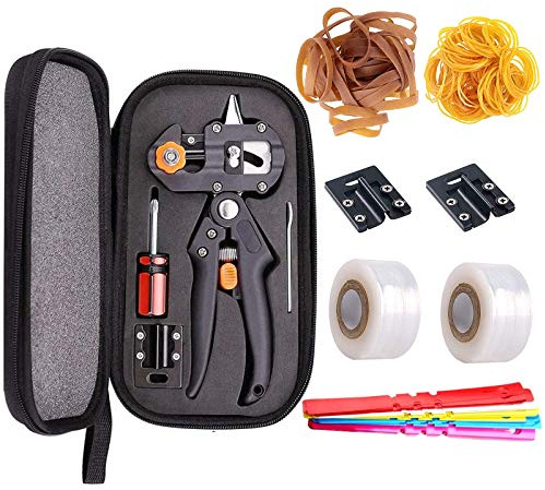 2-in-1 Garten Pfropfschere Tool, Veredelungsschere Ratschenschere Set, Gartenschere Gartenmesser Gehrungsschere Astschere Baumschere Blumenschere Garten Baumschere Rebschere, Pfropfen Werkzeug Kit (A)