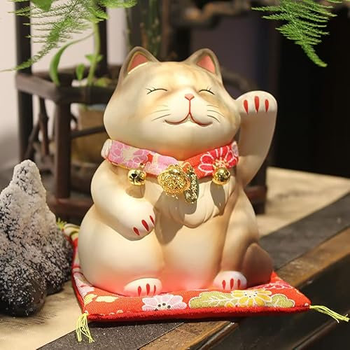 Maneki Neko Glückskatze Glücksbringer aus Porzellan, Keramisch Statuette für Zuhause Büro und Laden Dekoration 11x9x13.5CM/4.3x3.5x5.3Inch,Gelb