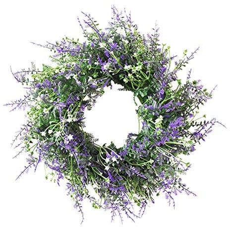 Ghirlanda artificiale primaverile per porta di casa, ghirlanda di lavanda primaverile, per primavera, estate, decorazione per la casa, corona di fiori fatta a mano, per parete e finestra (A)