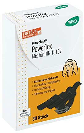 WERO Weroplast PowerTex Mix für DIN 13157, 30 Stk/Pkg | extra starke Klebkraft & schwarzes Textilgewebe, längs- & querelastisch, robust & luftdurchlässig