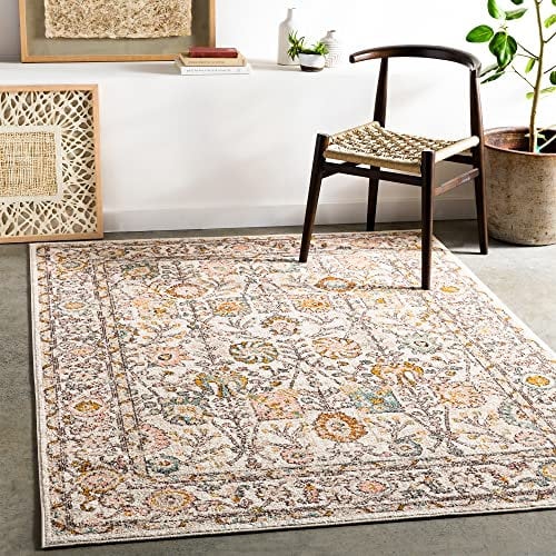 Livabliss Wicklow Vintage Teppich groß - Orientalischer Teppich Wohnzimmer 200x275 cm, Esszimmer, Schlafzimmer - Boho Teppich, Kurzflor Teppich für einfache Pflege - Muster Teppich in Elfenbein, Rosa