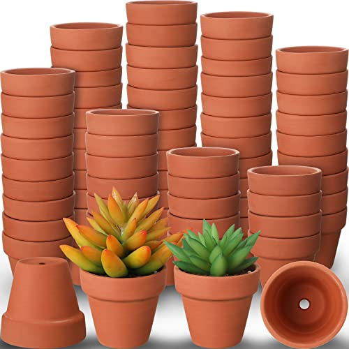 100 Stück Mini-Blumentöpfe 5.1 cm winzige kleine Tontöpfe Kinderzimmer Blumen Terrakotta Töpfe mit Entwässerungslöchern für Innen- und Außenbereich, Sukkulenten, Handwerk, Hochzeitsdekorationen