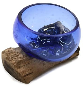 Molten Glass Mini Blue Bowl on Wood