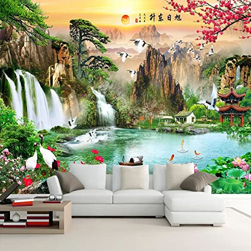 XTSWallpaper Cascades Montagnes Paysages 250X175Cm Papier Peint Photo 3D Optique Trompe L Oeil | Déco Mural Tableaux Muraux Photo Mural Décor Motif Poster Géant Stickers Muraux Optique Fond Effet