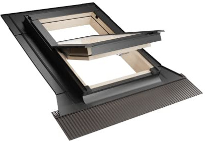 Emica - Fenêtre de toit en bois ouverture blique | Ligne Habitat avec vitrage faible émissif certifié CE | Convertir pour toiture plate (55 x 78 Base x Hauteur)