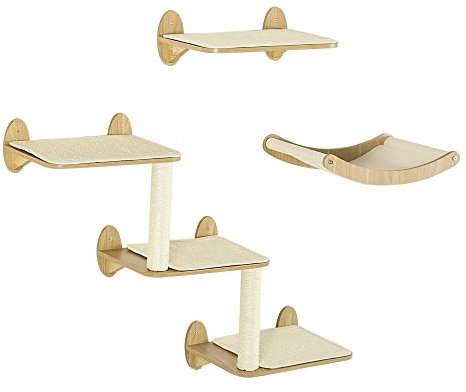 PawHut 3PCs Wall Mounted Cat Tree Cat Shelves Climbing Shelf Set Scratching Post