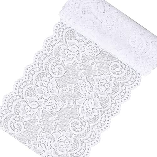 Weiß Spitzenband, Vintage Stretch-Blumenmuster Spitzenbordüre, Breiter Dekorativ Spitzenstoff Tüll Spitze zum Basteln, Nähen, Geschenkverpackungen, Brauthochzeitsdekorationen (6in x 38.6in)