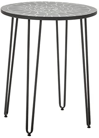 Dehner Gartentisch Madeleine, mit Mosaik, Ø 60 cm, Höhe 60 cm, Stahl/Zement/Stein, galvanisiert und pulverbeschichtet, Farbe dunkelgrau