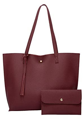 rockible Elegante Tragetasche aus PU- mit Tragegriff, Schultertasche, Hobo-Taschen, große Kapazität, lässige Handtasche, zusammengesetzte Taschen für, Dunkelrot