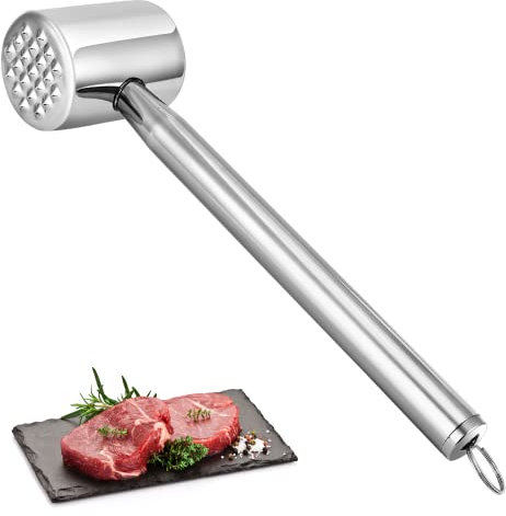 Attendrisseur de Viande, Marteau à Viande, Marteau à Double Face pour Attendrir la Viande, Marteau à Steak, Marteau à attendrir avec Manche Antidérapant pour Steak, Poulet, Côtelettes, Argenté