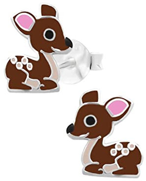 LOVE YOUR CITY Kinderschmuck Ohrringe, Ohrstecker kleines Reh Kidz. Tier Schmuck Geschenke für Mädchen, Kinder, aus 925 Sterling Silber mit Emaille. Kommt in kleiner Geschenkbox.