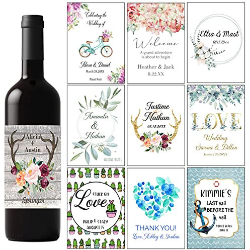 Calcomanías para botellas de vino de boda, 20 etiquetas personalizadas para botellas de vino, decoración de cumpleaños para boda, despedida de soltera, cumpleaños (60 unidades, 9 x 12,7 cm)