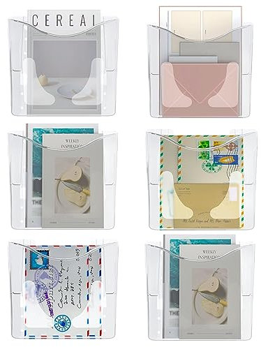 PAG 6 Stück Prospekthalter Wandmontage Einzelfach für DIN A4 A5 Prospekte,Transparentes Zeitschriftenhalter Wand,Prospekthalter Wand als Wandhalter für Bücher/Briefe/Flyer/Kataloge,Vertikal