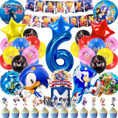 Kindergeburtstag Deko 6 Jahre, 44 Stück Geburtstag Party Set Luftballon Geburtstag Kinder Geburtstag Deko mit Tortendeko,Happy Birthday Banner, Folien Luftballons für Mädchen Junge
