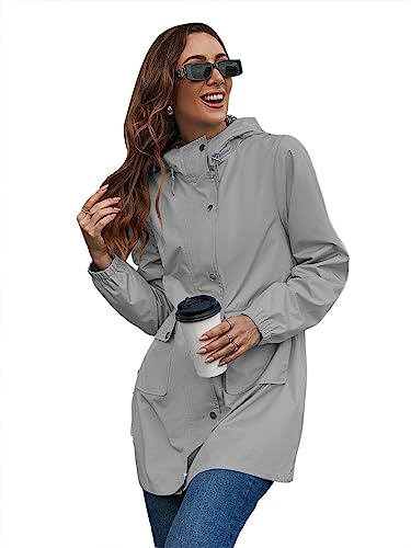 SotRong Winter Warme Jacken für Frauen UK Wasserdicht Lange Trenchcoat Mit Kapuze Regenmantel Winddicht Outdoor Jacke, hellgrau, 46