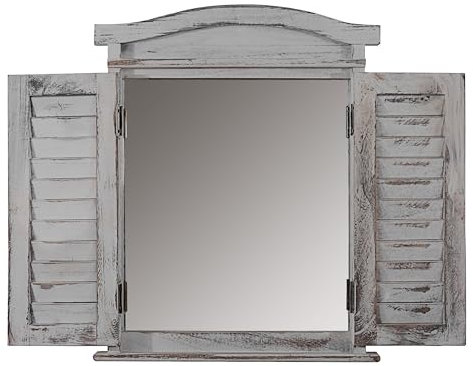 Décoshop26 Miroir Mural Forme fenêtre avec Volets 53x42x5cm en Bois Gris Vieilli 04_0005486