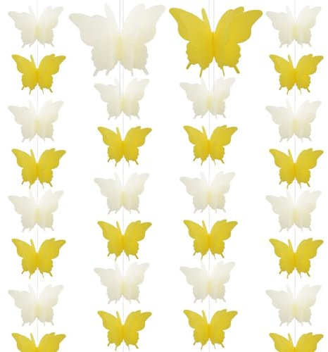 Ruidee 4 Stück Papier Schmetterling Banner 2.8m 3D Schmetterling Girlande zum Aufhängen Bunte Schmetterlings Papiergirlande für Hochzeit,Geburtstag Party Dekoration (HD/Yellow)