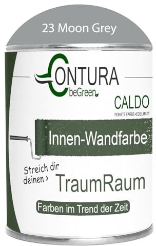 Contura Caldo 1 Liter Wandfarbe 35 Farben Deckenfarbe Contura Hohe Profi Deckkraft Klasse 1 (23 Moon Grey)