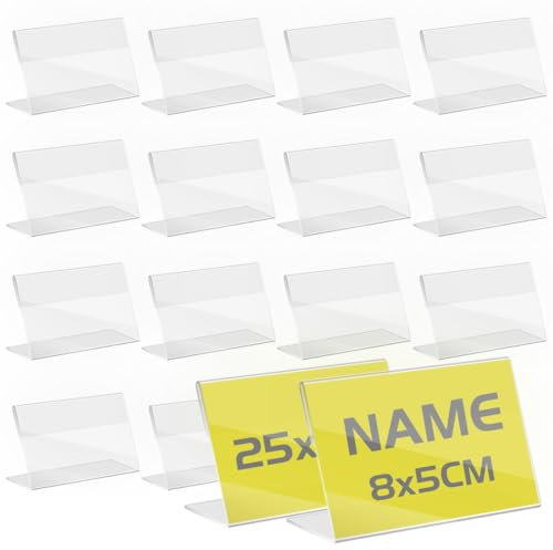 TAPKUA 25 Pezzi Espositore da Tavolo Inclinati, 8x5 cm Espositore Verticale in Acrilico Trasparente, Supporto Pubblicitario da Banco, per Menù, Carta, Schede Informative, Immagini, ecc