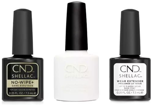 CND Shellac Bundle: Wear Extender Base Coat, No Wipe+ Top Coat & Studio White Colour, Long Lasting Shine and Perfect Adhesion for up to 21 Days