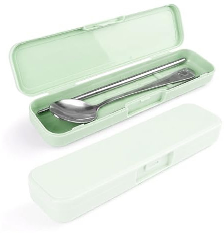 VZUHSW 1pcs Besteckbox, Reisegeschirr, Aufbewahrungsbox, Reiseutensilien, Besteckkasten, Lunchtasche Besteckbox, Gabel, Löffel, Essstäbchen, Utensilien für Camping (grün)
