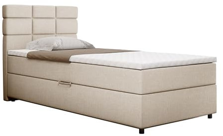 Boxspringbett Reve, 100x200 Polsterbett mit Bettkast und Topper - beige